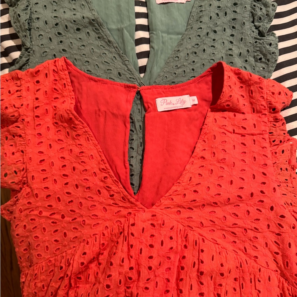 Pink Lily Red Eyelet Maxi Dress with Green Eyelet Back